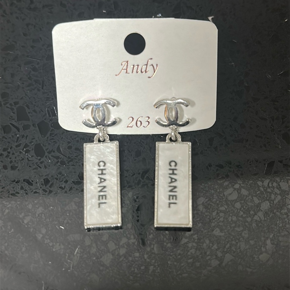 Silver and Pearl White Logo Earrings